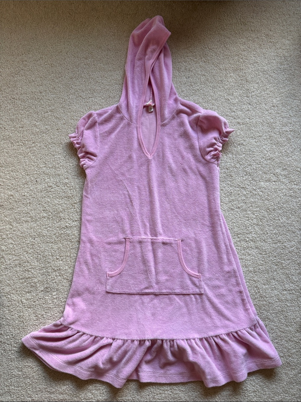 Xhilaration Pink Hooded Terry Ruffle Hem Swim Coverup